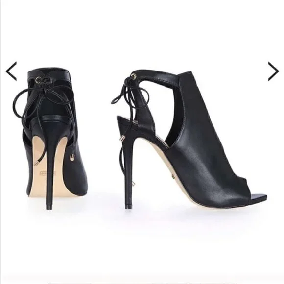 Topshop Black Leather Randy Heels Ankle Ties  US 6.5 - UK 4 - EU 37 - Picture 6 of 7